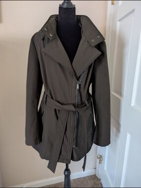 Michael Kors Olive Belted Asymmetrical Trench Coat XL EUC